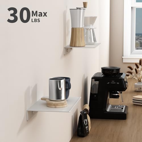 Danpoo 8 inch White Small Floating Shelves for Wall Organizer & Storage, Mini Display Shelves, Metal Wall Shelves for Ba