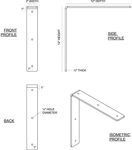 Ekena Millwork BKTM02X12X12HASS 2-Inch W x 12-Inch D x 12-Inch H Hamilton Bracket, Stainless Steel