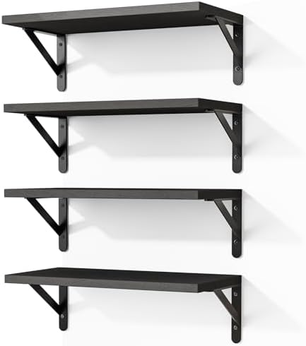 Fixwal Wall Floating Shelves for Home Decor (Black, Set of 4, 16.5 Inch)
