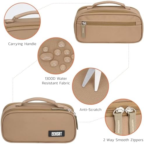 ECHSRT Large Tactical Pencil Case, 3-Compartment Pen Pouch Organizer, Khaki