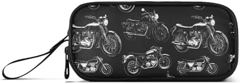 Fisyme Black White Motorcycles Pencil Case Large Capacity Pen Box Makeup Pouch Holder Organizer Stationery Bag for School Office College Traval