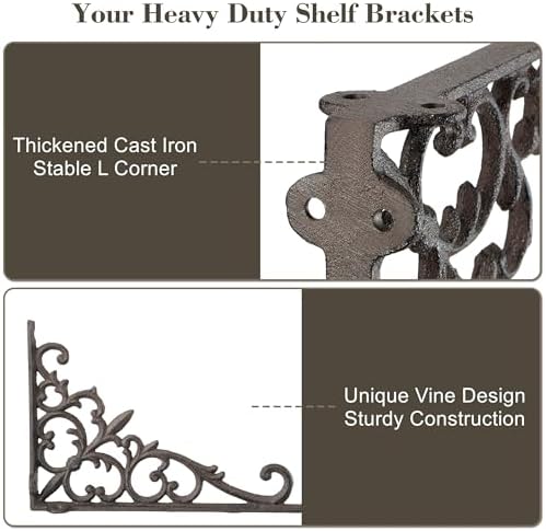 Z Metnal Decorative Shelf Brackets, 6 x 9 inch, Cast Wrought Iron Metal Mailbox Bracket, 90° Right Angle Victorian Brack