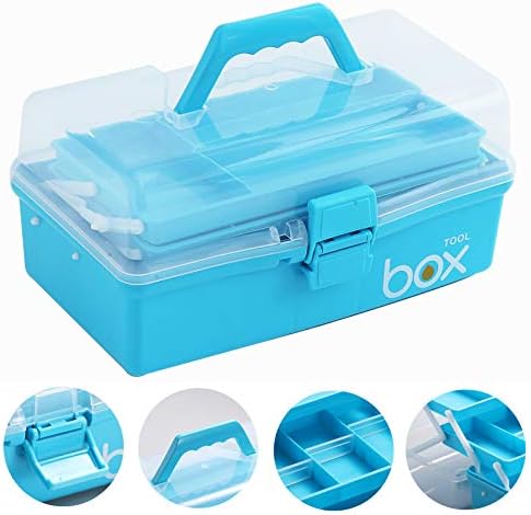 Sunxenze 12'' Three-Layer Clear Plastic Craft Storage Box, Tool Box/Sewing Box Organizer, Art Storage Box with Handle (L