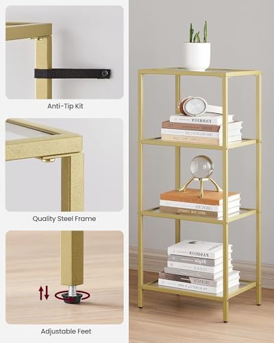 VASAGLE Bookcase Bookshelf, Tempered Glass Bookshelves, Steel Frame