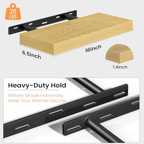 Fun Memories Floating Shelves for Wall 16 Inch, Set of 2 – Wall-Mounted Storage & Display Shelf with Invisible Bracket, 