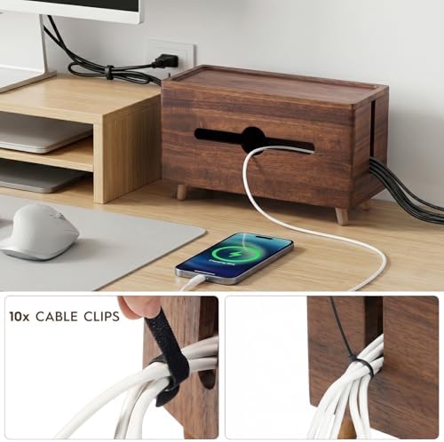 Extra Large Cable Management Box，Wood Cable Organizer Box,Power Strip Box & Organizer for Power Strip, TV Wires & Desk C