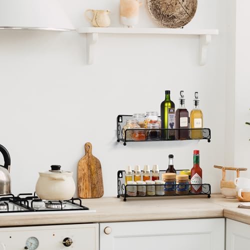 2 pack spice rack organizer for wall mounted or countertop , Jars Storage Organizer, Cabinet Holder, kitchen metal spice