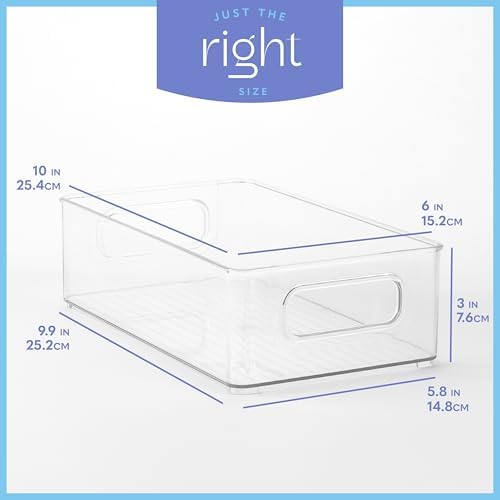 primebox 2 Pack Clear Plastic Organizing Container with Integraged Handles for Home Organization for Kitchen, Pantry, Fr
