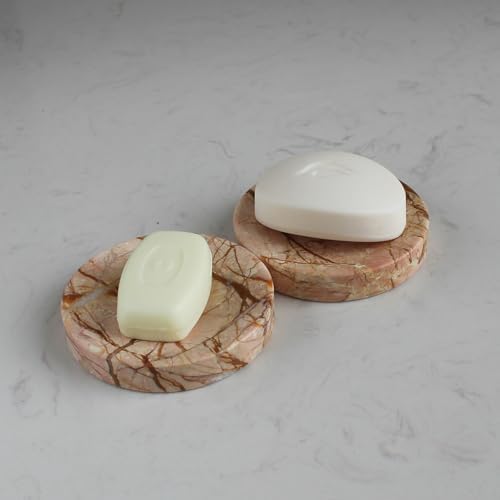 Natural Pink Marble Soap Dish, Round Small Jewelry Dish, Sponge Holder for Bathroom, Kitchen