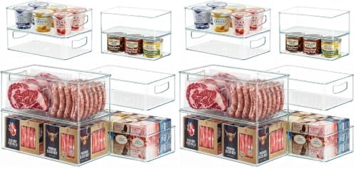 Heyuzb 16 PACK Freezer Organizer Bins Fridge Organizers and Storage Stackable Refrigerator Organizers Bins with Side Han
