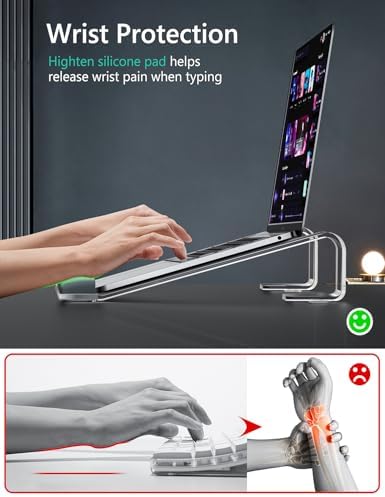 JCZT Clear Acrylic Laptop Stand for Desk, Laptop Riser with Wrist Rest