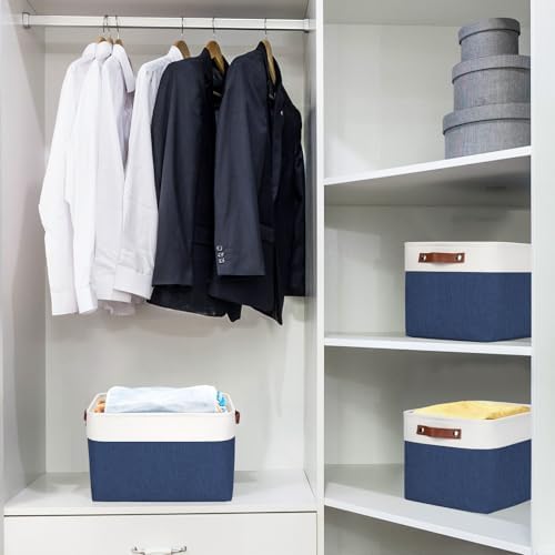 Bagnizer Storage Bins Large Fabric Storage Baskets for Shelves 3 Pack, Decorative Linen Closet Baskets with Handles for 