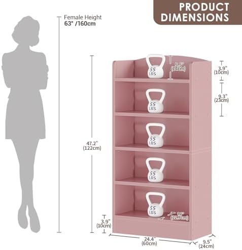 ALISENED 5-Tier Bookcase, Open Bookshelves and Bookcases with Storage Shelves, Floor Standing Unit, Display Storage Shel