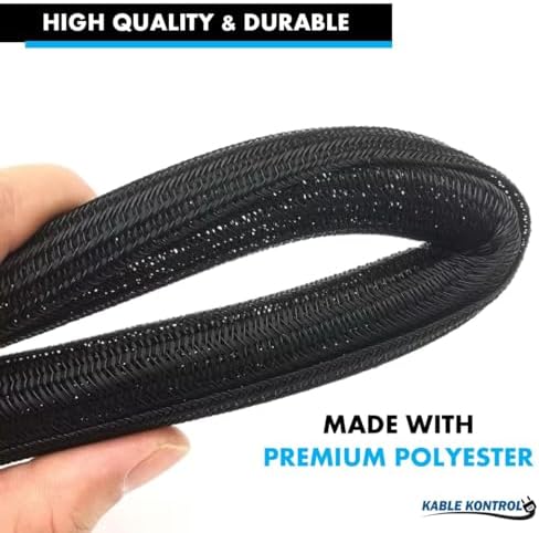Kable Kontrol Braided Cable Sleeve Split Wrap 1/4" 50 Ft - Black