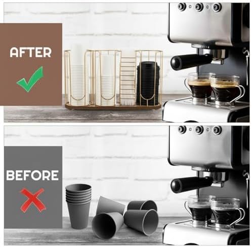 Geelin 18oz Adjustable Coffee Cup Dispenser with Wooden Base, Cup and Lid Holder, Cups Holder Organizer for Coffee Pod S