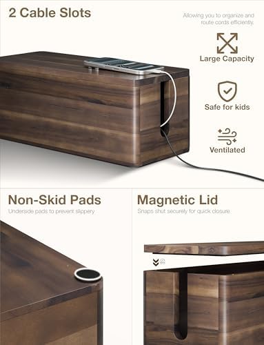 TIDITA Set 2 Wooden Large Cable Management Box Round Edge (Walnut Color)