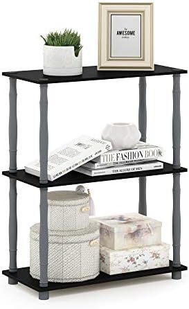 Furinno Turn-N-Tube 3-Tier Compact Multipurpose Shelf Display Rack with Classic Tube, Black/Grey