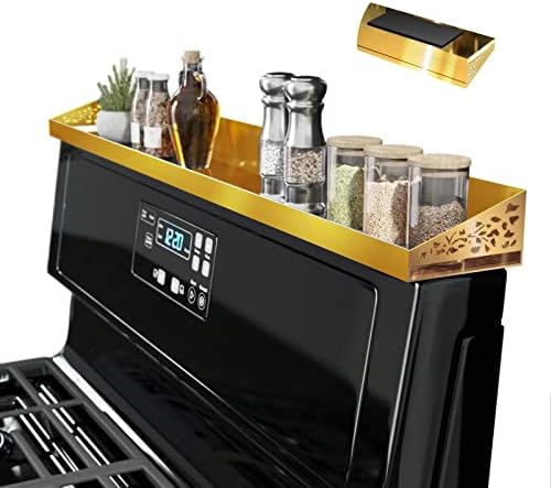 STUTOV 30" Magnetic Stove Top Shelf – Gold Spice Rack and Seasoning Organizer – Kitchen Shelf for Back of Stove – Over S