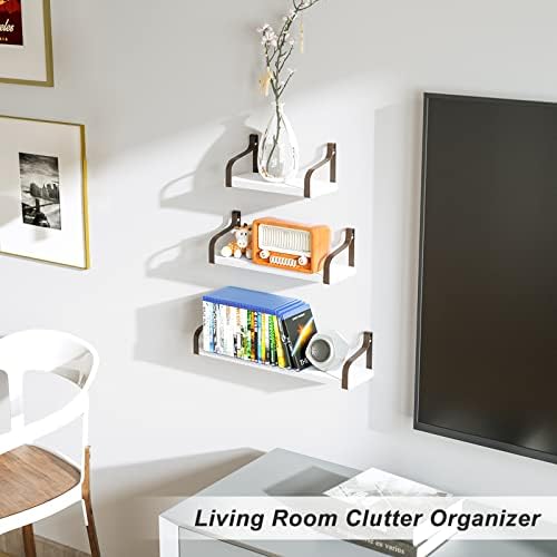 Love-KANKEI Floating Wall Shelves,Solid Wood/Metal Bracket,White Brown
