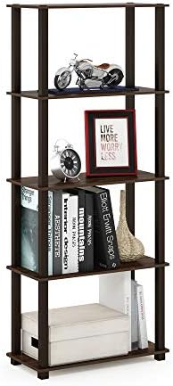 Furinno TURN-S-TUBE Book Shelf, 5-Tier Toolless Storage Shelves with Square Tubes, Shelving Unit for Organization and St