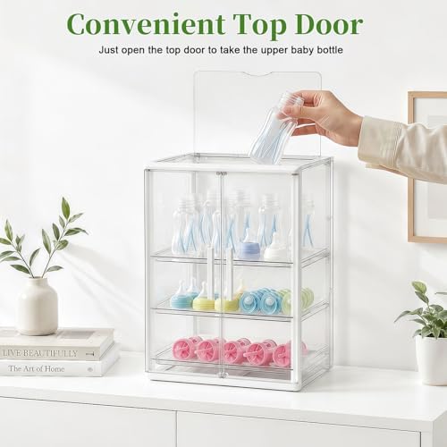 Reinforced Baby Bottle Organizer 3 Tier Baby Bottle Storage Organizer Clear Bottles Station for Countertop Double Magnet