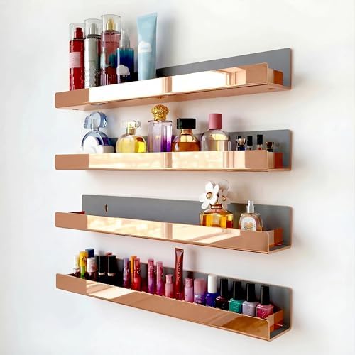 4 Pack 15 Inch Rose Gold Reflective Acrylic Floating Wall Shelves