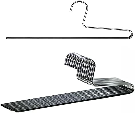 Mawa by Reston Lloyd Trouser Series Non-Slip Space-Saving Clothes Hanger with Single Rod for Pants, Style KH/1, Set of 10, Black