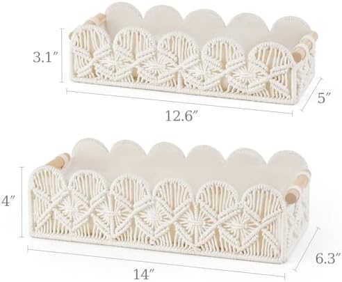Mkono Macrame Storage Basket, Toilet Paper Holder Boho Decor, 2 Pack Ivory