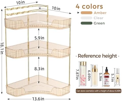 BEFSOP Corner Bathroom Counter Organizer, Upgraded 3-Tier Makeup Organizer Countertop with Makeup Brush Holder, Skincare