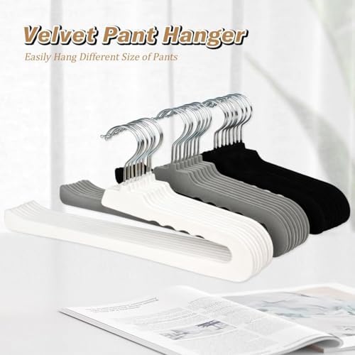 Velvet Pant Hangers Open End,32 Pack Non Slip White Felt Trouser Hangers