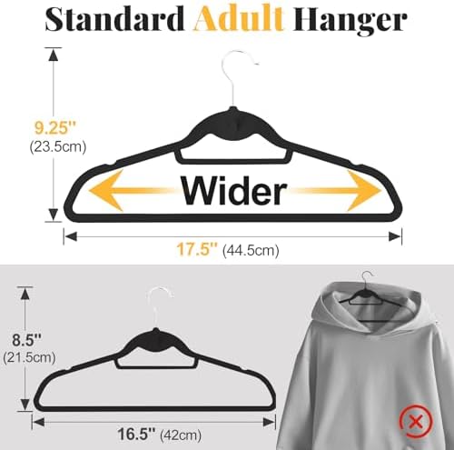 Velvet Felt Stackable Hangers 50 Pack, Thin & Space Saving, Black