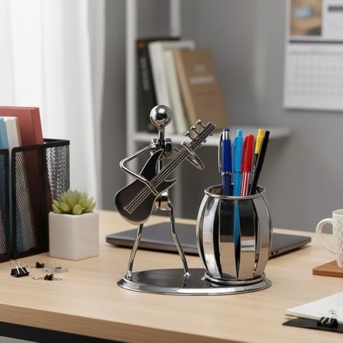 MyGift Guitar Pen Holder Desk Office Decor Gift For Men