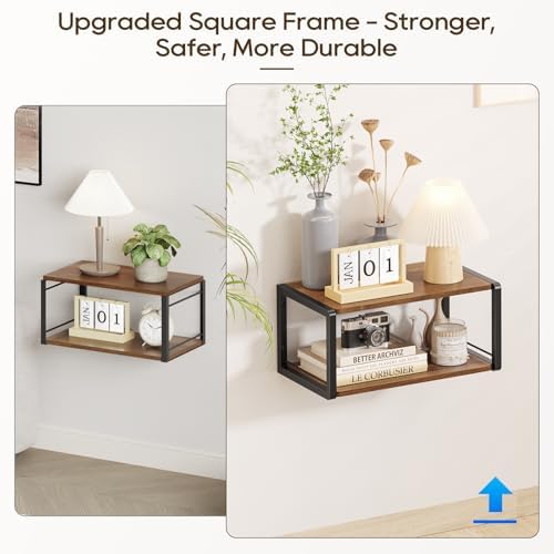 Floating Nightstand, Wood Bedside Shelf Wall Mounted Nightstand with Heavy-Duty Frame, Floating Bedside Table for Bedroo