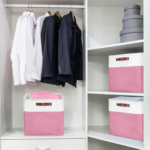 Bagnizer 13x13 Cube Storage Bins, Collapsible Fabric Storage Box, 4 Pack Closet Baskets with Handles for Organizing, She