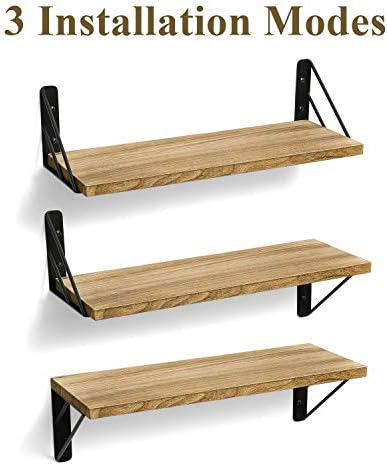 BAYKA Wall Shelves for Bedroom Decor, Floating Wall Shelves for Living Room Kitchen Storage, Wall Mounted Rustic Wood Fl