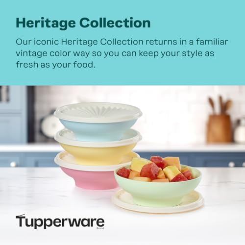 Tupperware Heritage Collection, New 4 Cereal Bowl with Lids Set in Vintage Colors, Dishwasher Safe and BPA Free (4 containers, 4 lids)