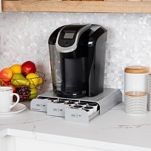 Mind Reader Single Serve Coffee Pod Organizer with 3 Drawers, 36 Pod Capacity, Countertop, 13.5"L x 12.25"W x 2.5"H, Gra