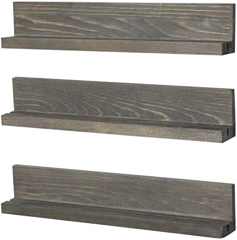 MyGift Set of 3 Wall Mounted Gray Wood Challenge Coin Display Shelves