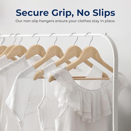 SereneLife Wooden Hangers 30 Pack, Non-Slip, Sturdy, Heavy Duty Suit Hanger Set with 360° Chrome Swivel Hook, Space-Saving Wood Hangers Closet Organizer for Clothes, Coat, Pants, Dress (Natural)