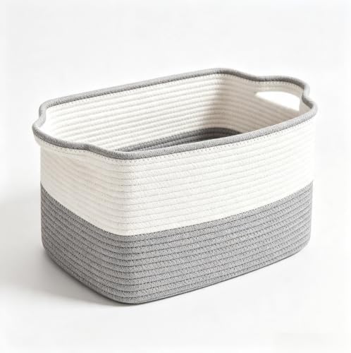 Woven Storage Basket for Shelves, 15"x10"x9" Cotton Rope Storage Basket