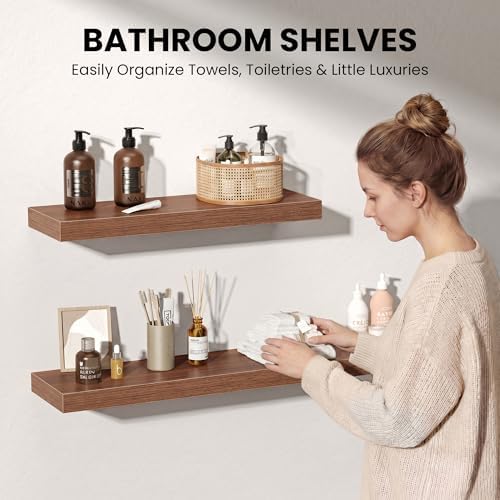 55" Floating Shelves for Wall, Set of 2, 8" Deep, 1.5" Thick, Walnut Finish