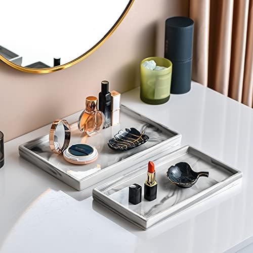 White Marble Tray Decorative Ceramic Rectangle Bathroom Tray Serving Tray