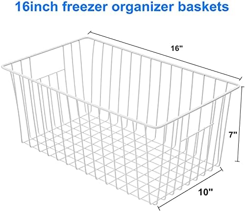16inch Freezer Wire Storage Organizer Baskets, Household Refrigerator Bins with Built-in Handles for Cabinet, Pantry, Cl