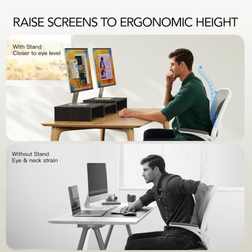 AMERIERGO Dual Monitor Stand Riser for 2 Monitors, Monitor Stand for Desk, Adjustable Computer Monitor Stand with 2 Slot
