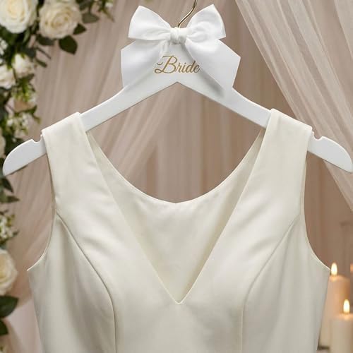 2 Pcs Bride Hanger and Groom Hangers Set, Wooden Wedding Dress Hanger,Wedding Accessories for Bride and Groom Gifts, Wedding Hangers with Letter and Bow Tie for Bridal Party Shower