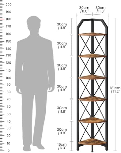 CHOEZON 6-Tier Corner Shelf, Industrial Corner Bookshelf, 71.2" Corner Storage Stand, Plant Stand Display Shelf, Corner 