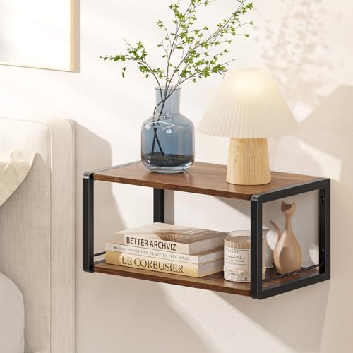 Floating Nightstand, Wood Bedside Shelf Wall Mounted Nightstand with Heavy-Duty Frame, Floating Bedside Table for Bedroo