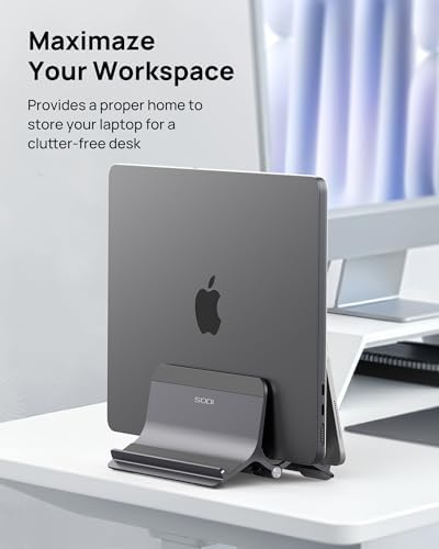 SODI Vertical Laptop Stand for Desk, Aluminum Laptop Holder Compatible with MacBook Pro, MacBook Air Stand Up to 17 inch
