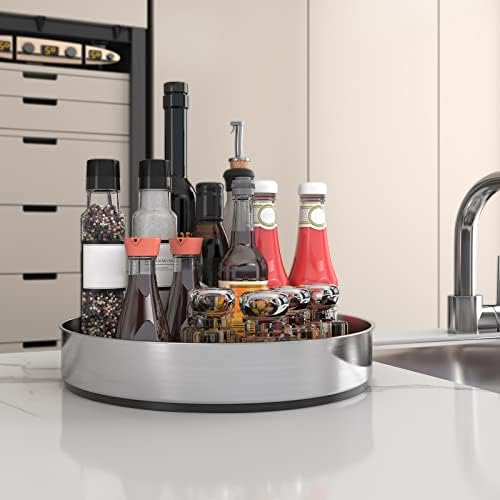 VAEHOLD Pantry Cabinet Lazy Susan Stainless Steel Black Spice Rack Turntable - Decorative Trays Storage Containers Organ