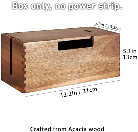 LiTY Acacia Wood Cable Management Box, Wooden Cord Hider & Organizer for Power Strip, Electrical Hiding, TV Wires, Desk 